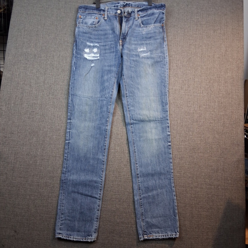Levis 511 Slim Fit Distressed Blue Denim Jeans Mens 34x32 Medium Wash 0695